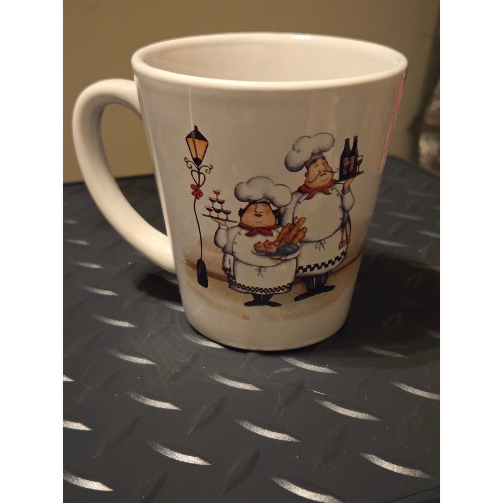 Trisa French‎ Chef Ceramic Coffee Mug White Bistro Kitchen Decor Wine Bread Tea